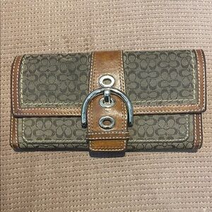 COACH Brown and Tan Monogram Wallet